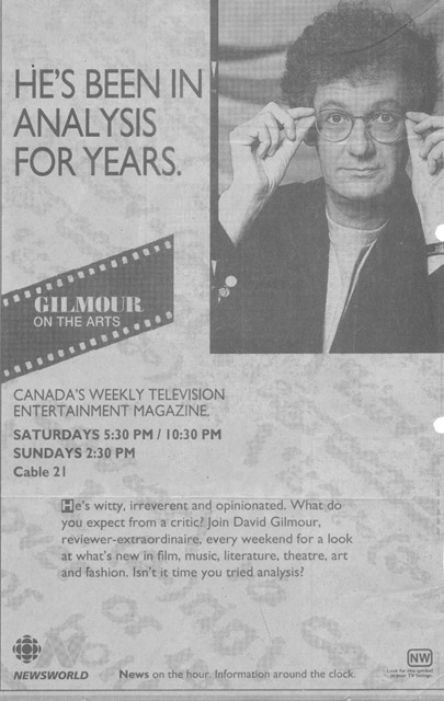 David Gilmour - Gilmour on the Arts Newspaper Ad, ca. 1995